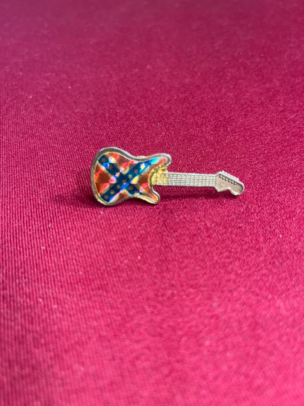 Vintage 80's Style Enamel Flag Guitar Lapel Pin